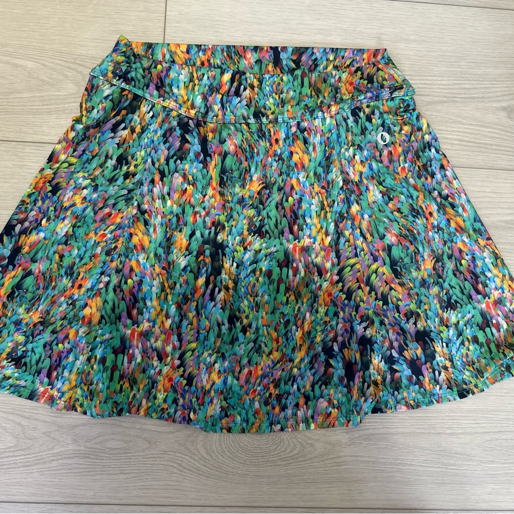 Blue and Green Mini Skater Skirt with Pleats